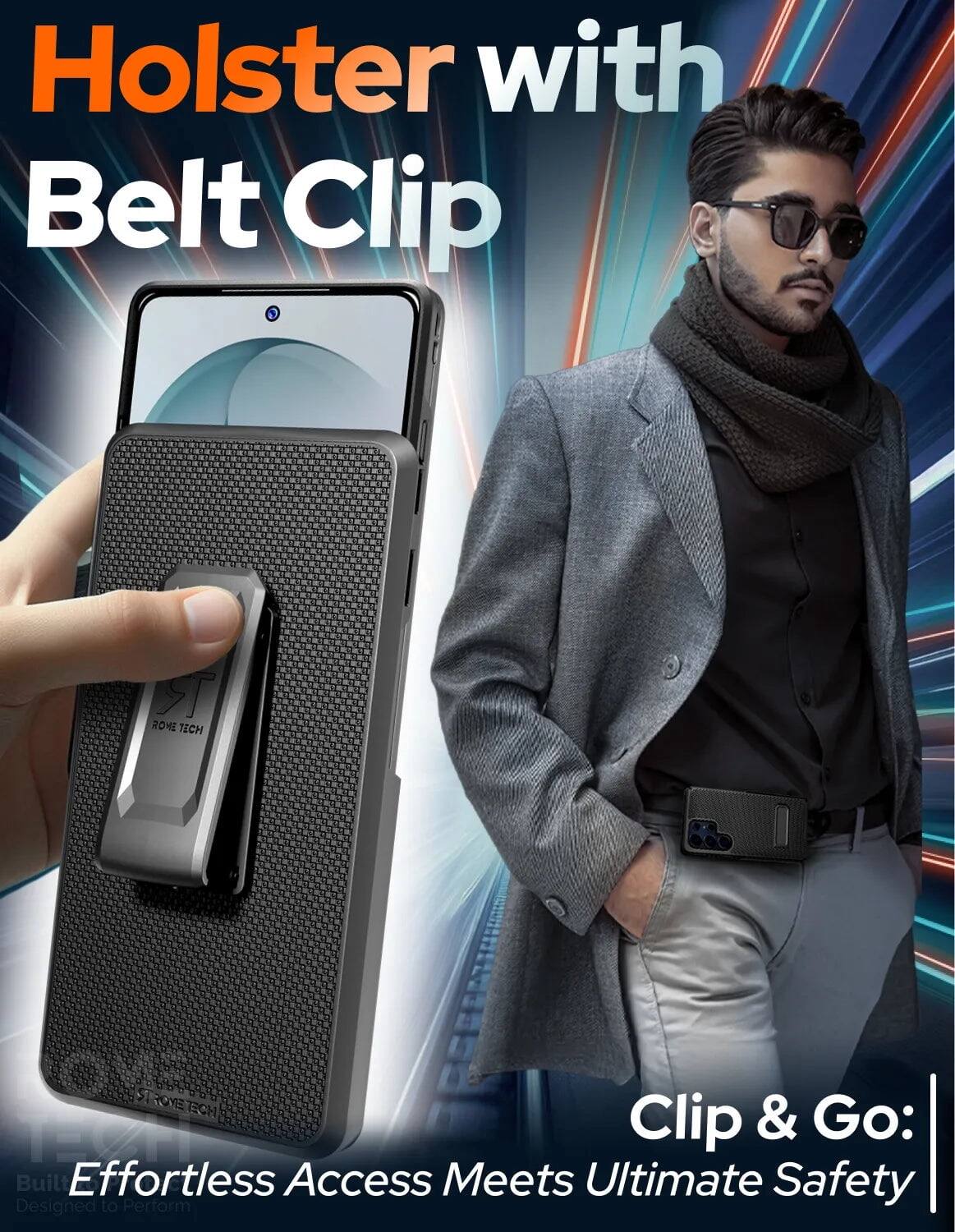 Holster with Belt Clip

ROME TECH

Clip & Go: Built Effortless Access Meets Ultimate Safety Designed to Perform