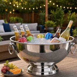 Malletson - 12L Large Party Ice Bucket Stainless Steel with Ring Handles & Ice Scoop, 304 Beverage Tub, Holds 12-15 Bottles - Silver