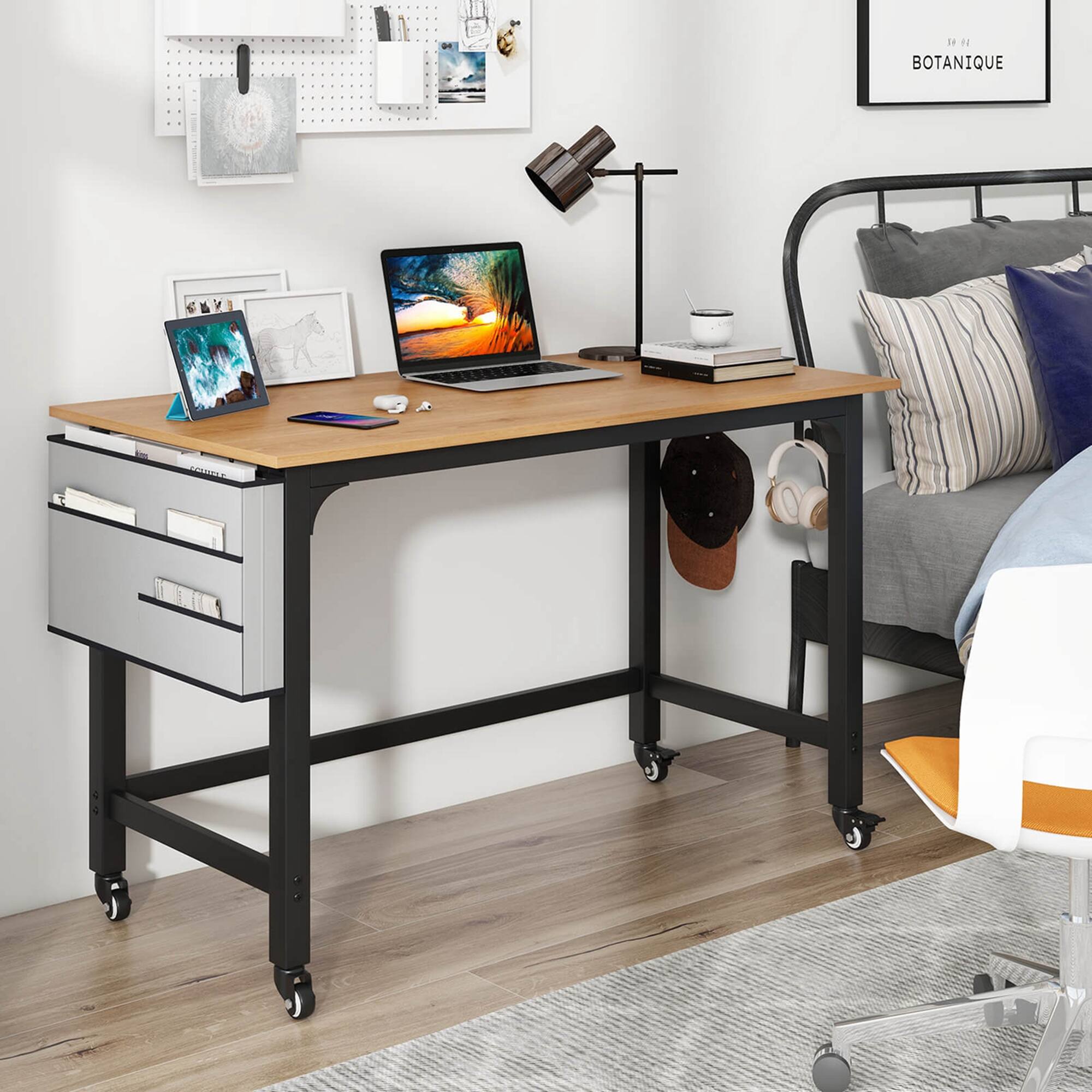 Alt View 4. Costway - Costway 4 PCS Rolling Computer Desk Metal Frame PC Laptop Table Wood Top Study Workstation - Black,Natural.