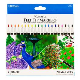 BAZIC Products - Felt Tip Washable Markers 20 Colors