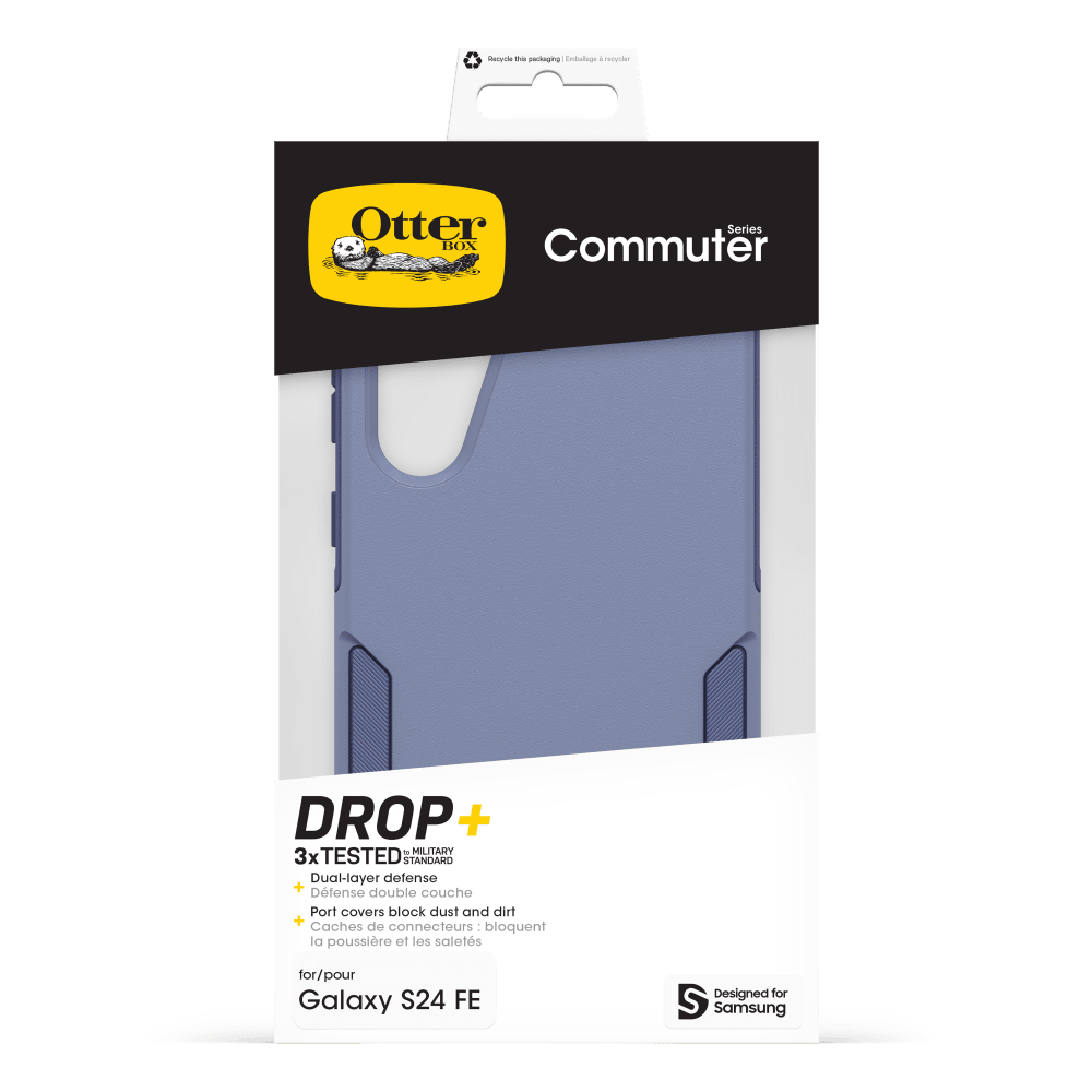Recycle to packaging Embalage & recycler

Otter Series BOX Commuter

DROP+ to MILITARY 3x TESTED STANDARD Dual-layer defense + Dfense double couche Port covers block dust and dirt + Caches de connecteurs bloquent la poussière et les saletés

for/pour Galaxy S24 FE

Designed for Samsung