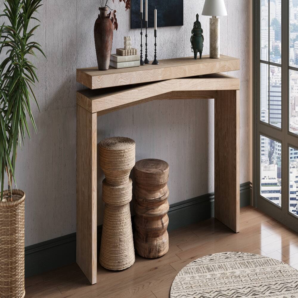 Alt View 3. Loheer - Loheer 65 inch rustic console table, long farmhouse entryway sofa table, antique natural - Antique Natural.
