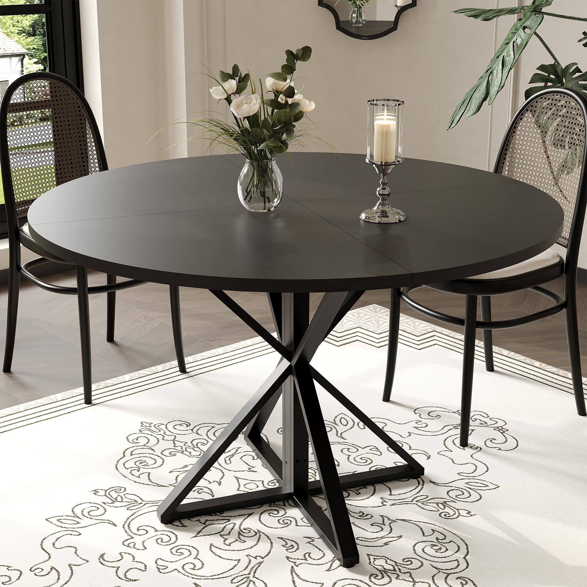 Back. Homhougo - Round Dining Table for 4, 47" Dining Table, Circle Table, Dining Room Table - Black.