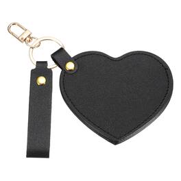 Unique Bargains - Keychain Mirror, Mini Compact Mirror with PU Leather Cover Heart Shape with Hook Rotating Folding Keyring - Black