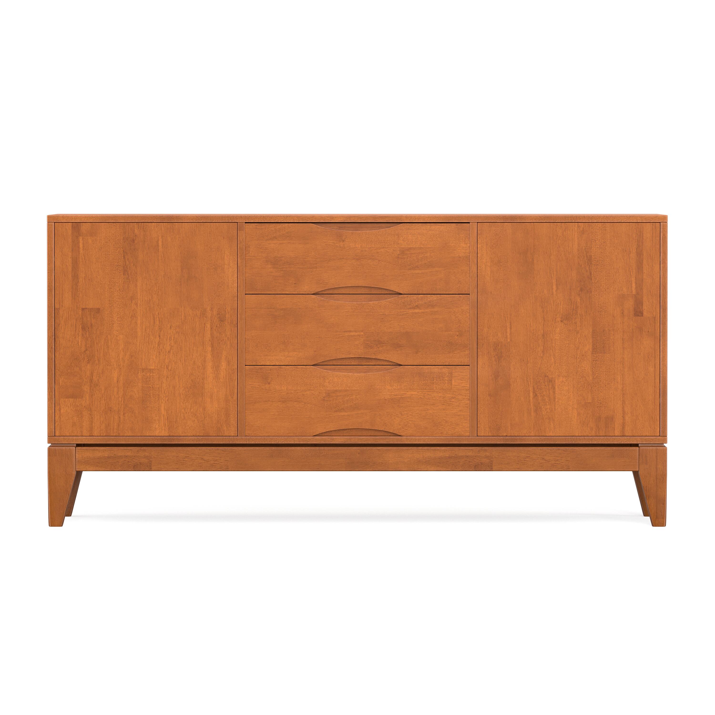 Left. Simpli Home - Harper 60 inch Wide Solid Hardwood Mid-Century Sideboard Buffet in Teak Brown - Teak Brown.