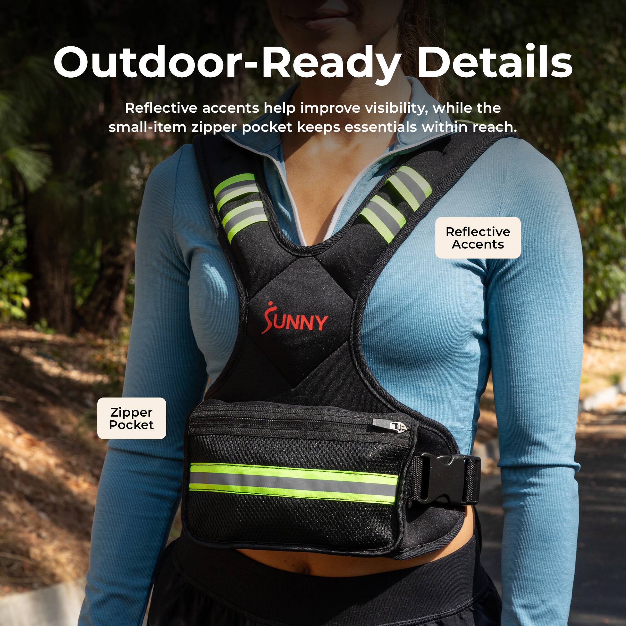 Outdoor-Ready Details  
Reflective accents help improve visibility, while the small-item zipper pocket keeps essentials within reach.  

Reflective Accents  
Zipper Pocket