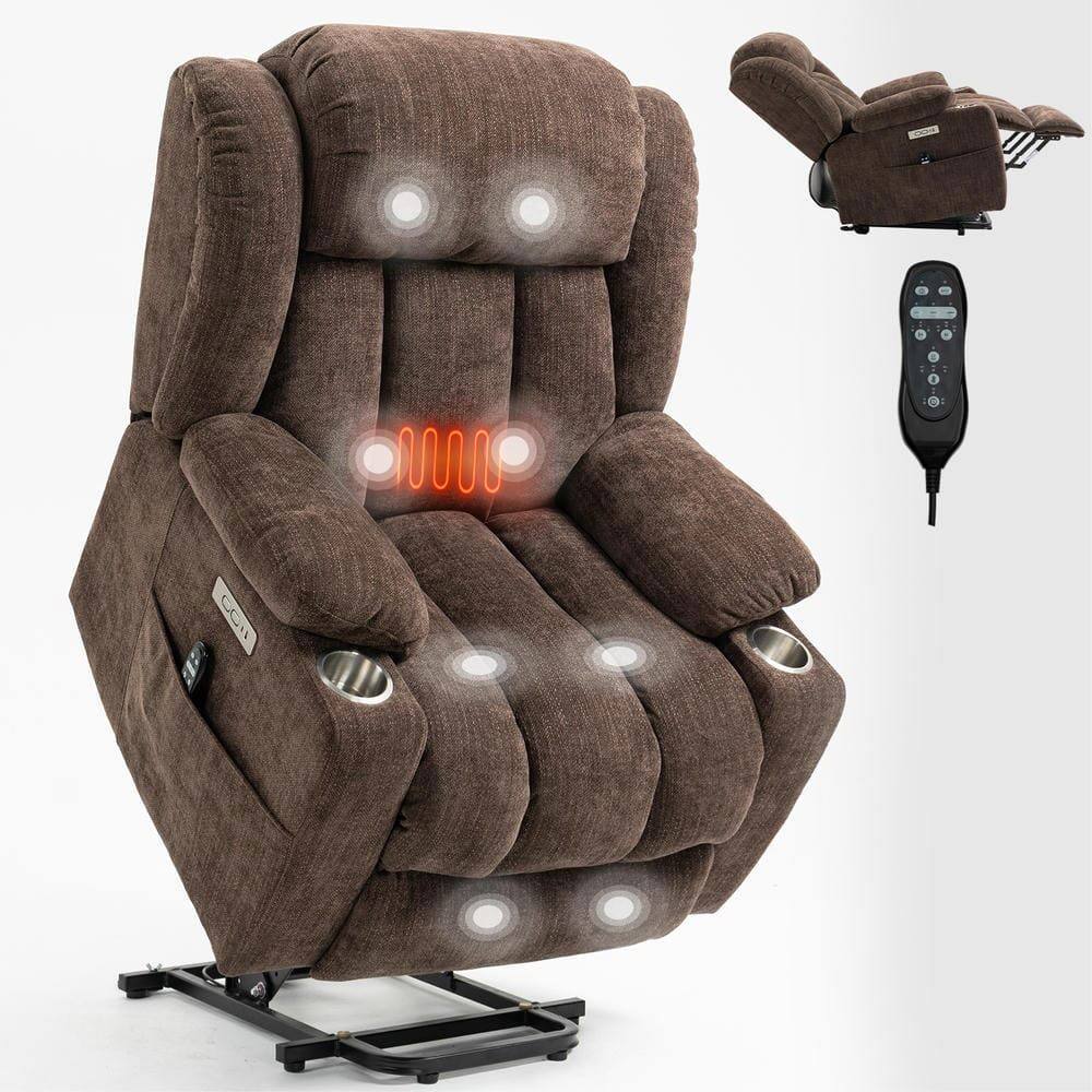 Alt View 10. Kadyn - Power Lift Recliner Chair, 8-Point Massage & Heat, Dual USB Ports, Cup Holders, 350lb Capacity, Brown - Brown.