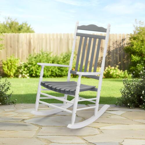 Alt View 7. Winado - 1PC Wooden Rocking Chair, Relaxing Rocker with High Back Seat Reclining Seat for Garden Backyard Porch Indoor Outdoor - White & Gray.