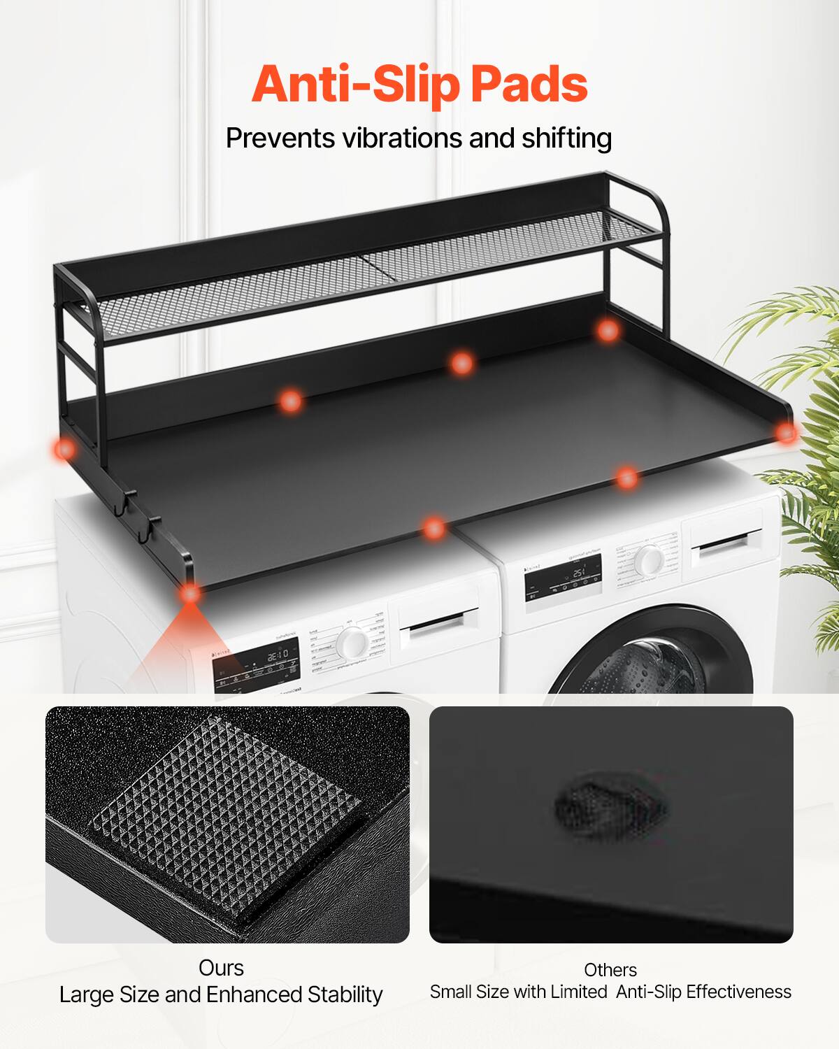 Anti-Slip Pads  
Prevents vibrations and shifting  

Ours  
Large Size and Enhanced Stability  

Others  
Small Size with Limited Anti-Slip Effectiveness