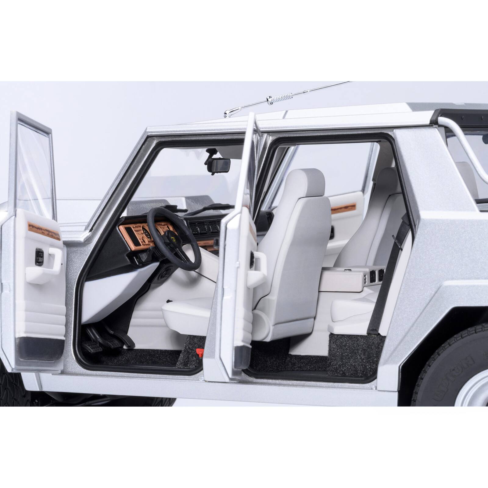 Alt View 3. Autoart - Lamborghini LM002 Argento Silver Metallic with White Interior 1/18 Model Car by Autoart.