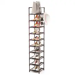Hanke - Tall Narrow Shoe Rack For Entryway 10-tier Sturdy Metal Shelf Storage 10- Of Shoes And Boots Space Saving - Brown 10 tiers