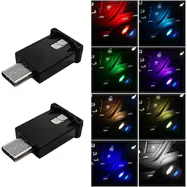 PARKER SLATER - 2PCS USB Type-C LED ambient lights, 8 colors with adjustable brightness, 5V mini interior lamps for car, home - RGB