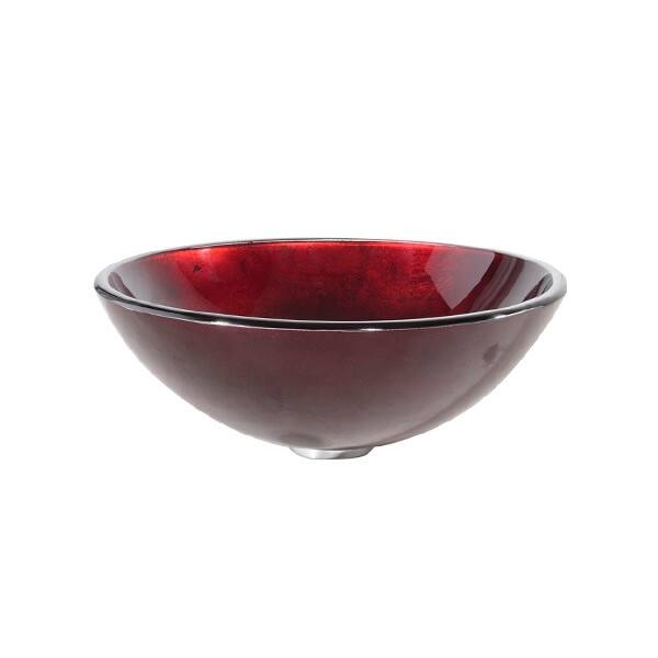 Angle. Hivvago - Round Red Tempered Glass Bowl Shape Vessel Bathroom Sink - Red.