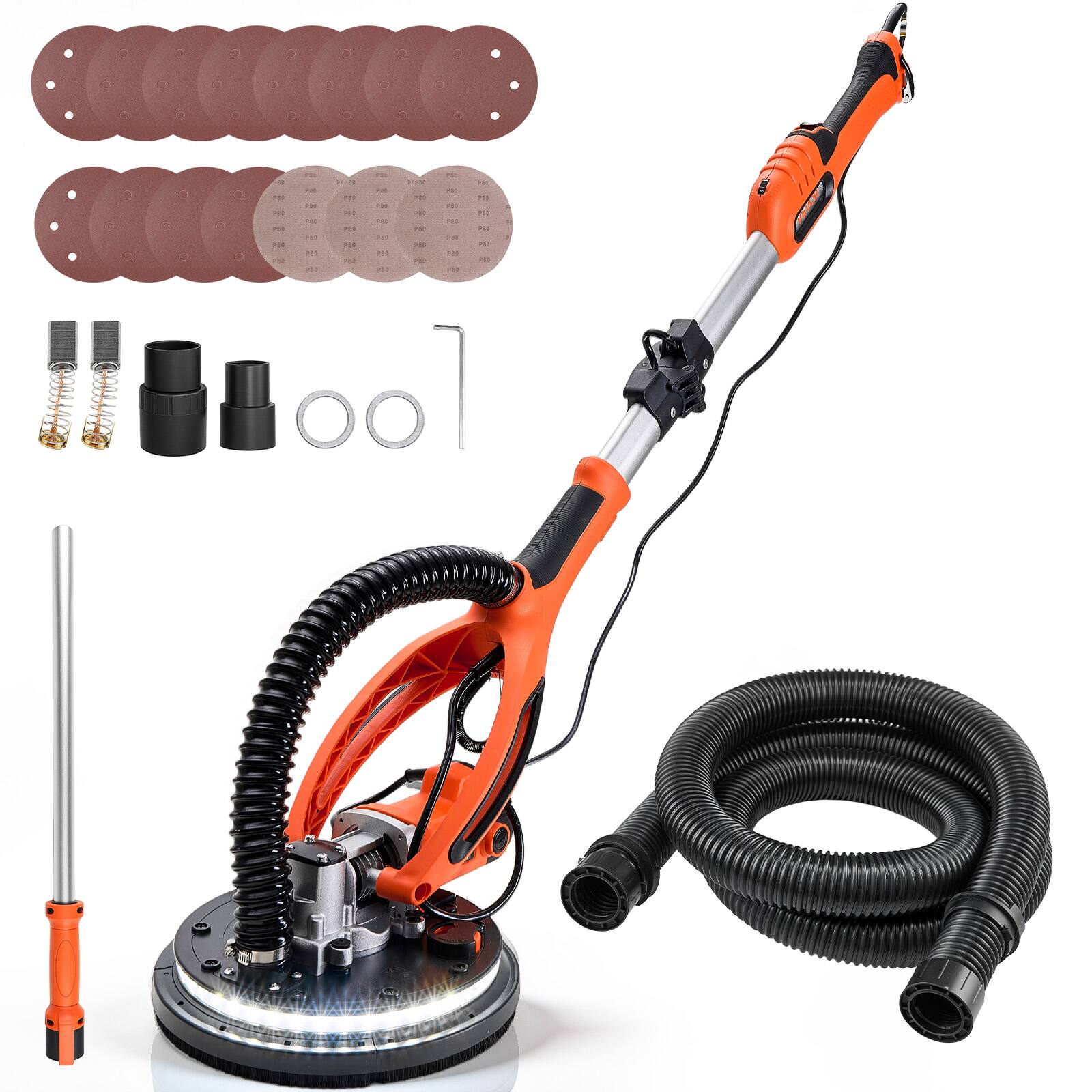 Front. VEVOR - Drywall Sander, 850W Electric Drywall Sander, Popcorn Ceiling Removal Tool with 5 Variable Speed 800-1700 RPM - Orange;Black.