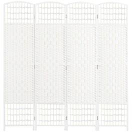 PULUZ - 4 Panel Folding Room Divider Portable Privacy Screen Wave Fiber Room Partition for Home Office - White