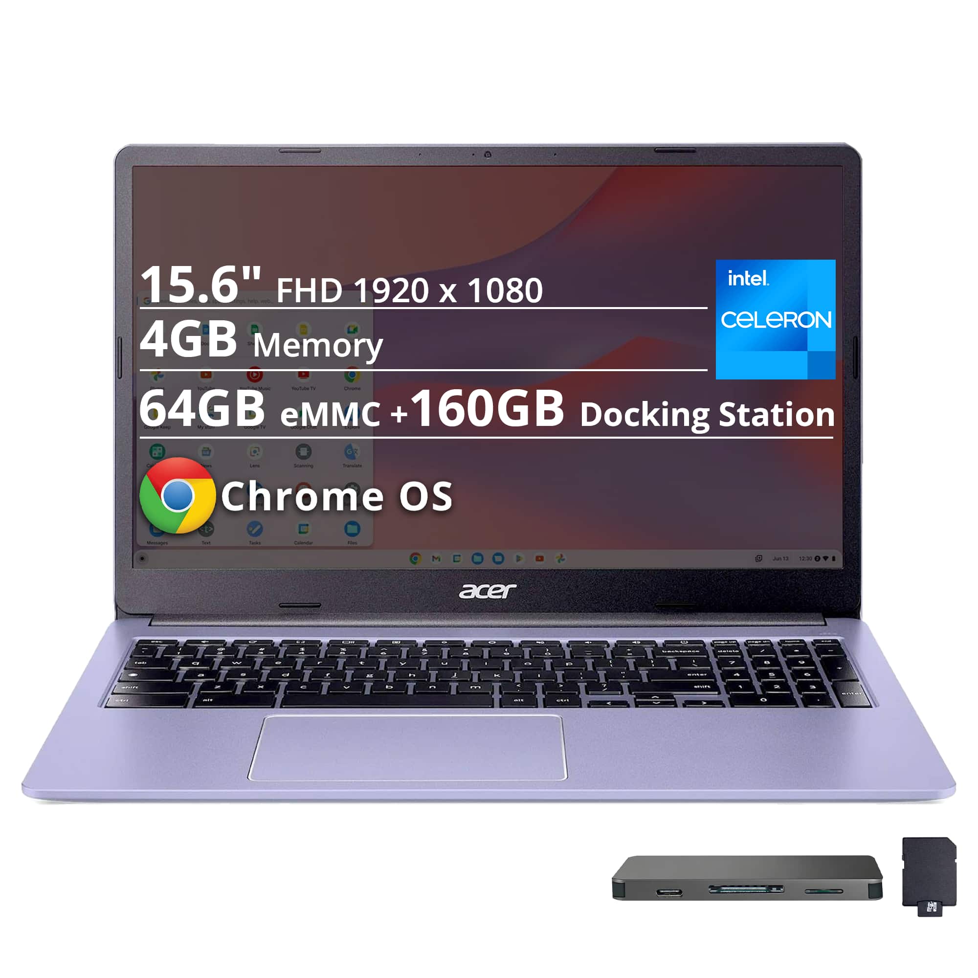 Acer - Chromebook 315 15.6 inch Laptop Intel Processor N4500 4GB RAM 64GB eMMC - Lavender