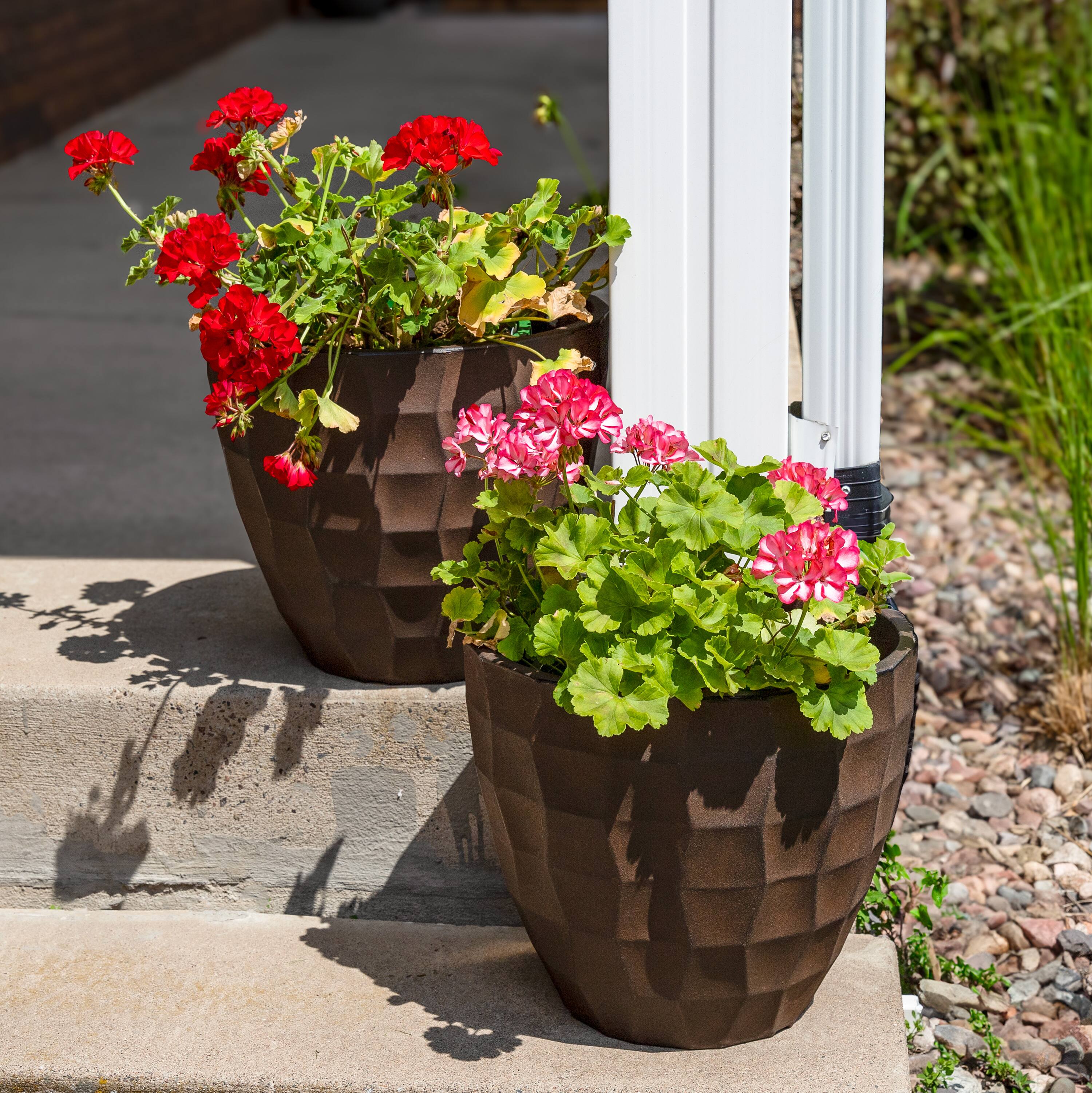 Alt View 7. Sunnydaze - 15.75 in Pebbled Polyresin Outdoor Planter - Dark Brown.