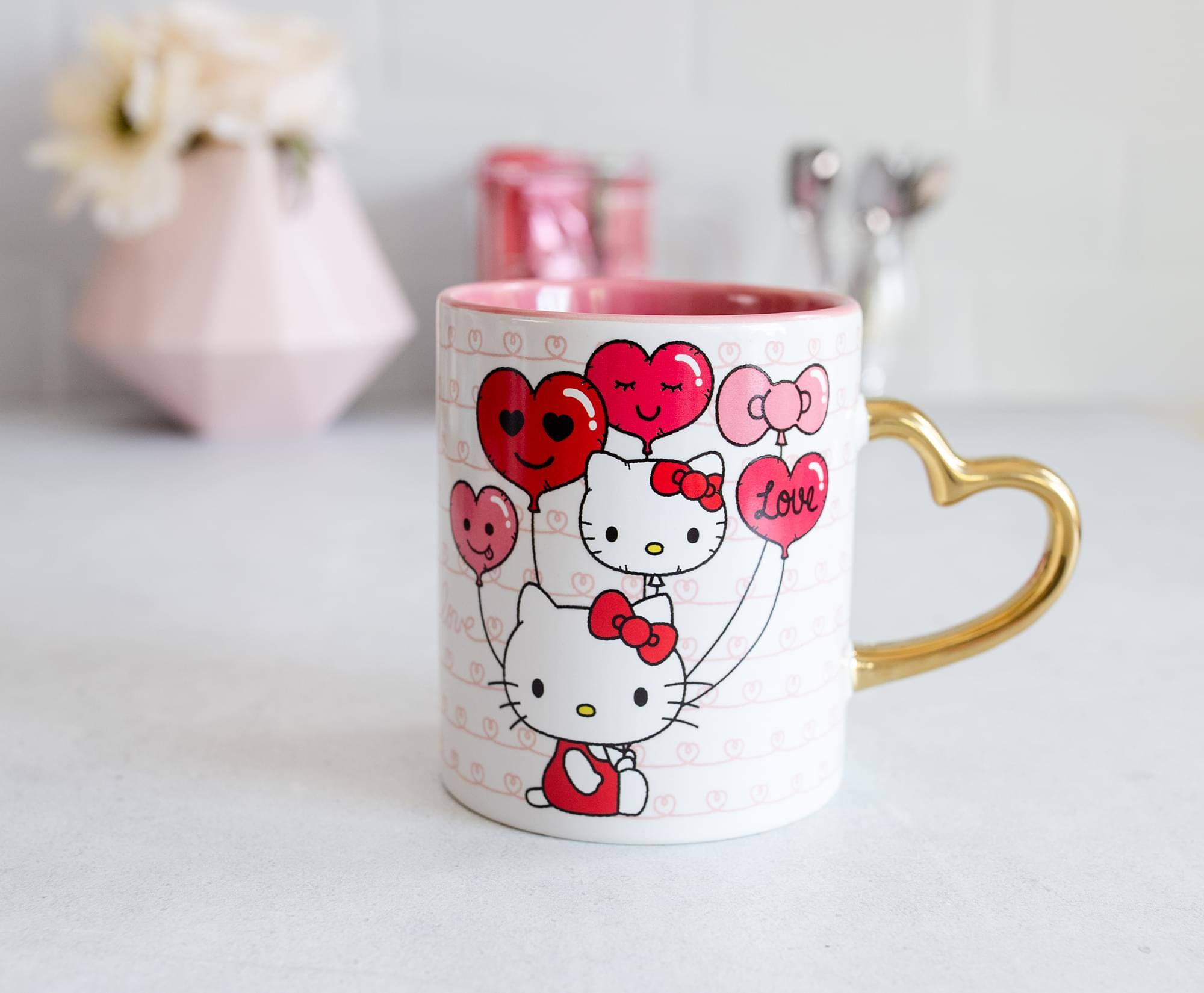 Alt View 2. Silver Buffalo - Sanrio Hello Kitty Love Heart-Shaped Handle Ceramic Mug | Holds 14 Ounces - Pink.