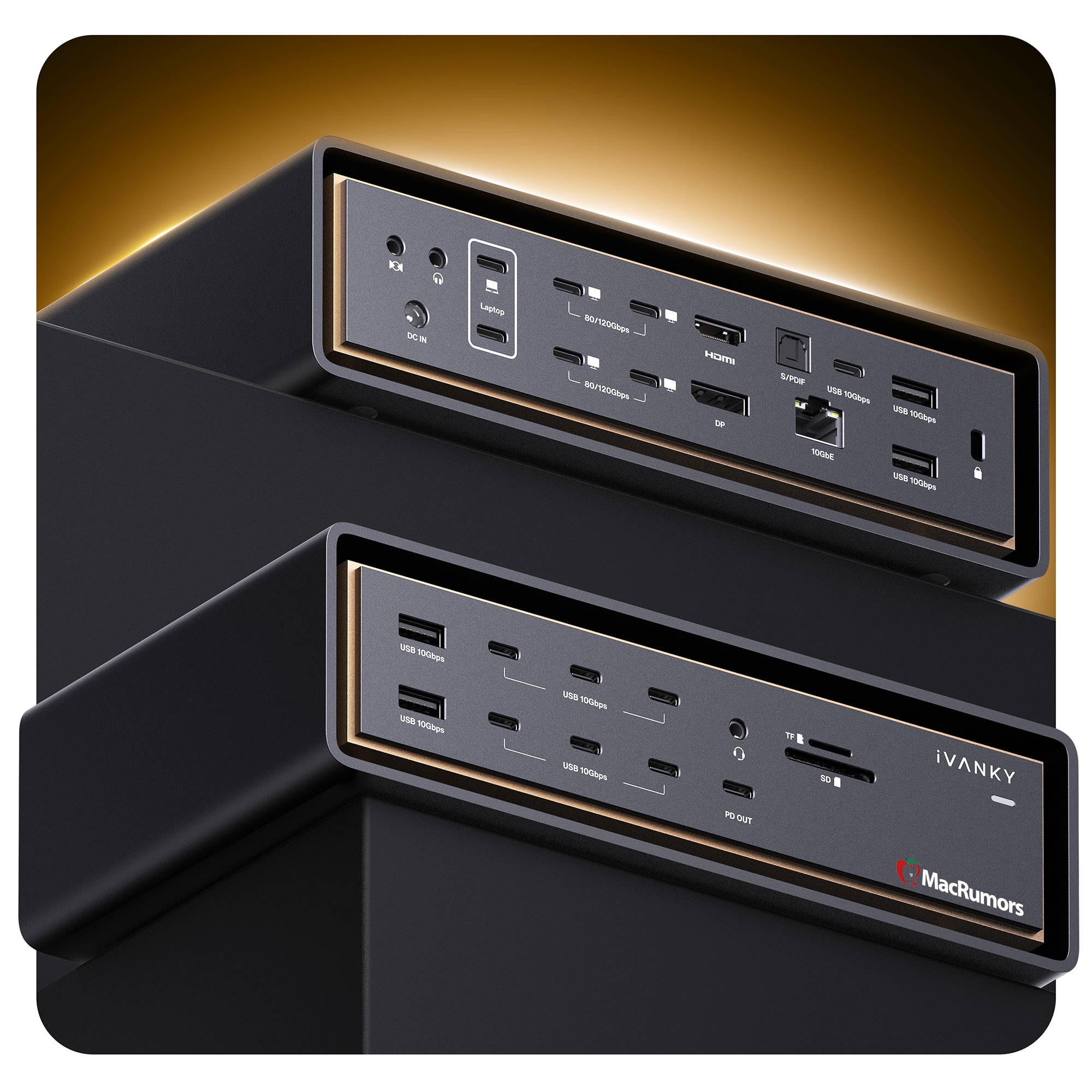 iVANKY - Thunderbolt 5 Docking Station 26-in-1 - 120Gbps, Quad 6K/Triple 8K Display, 240W PD, 10GbE for M1-M5 Pro/Max - Black