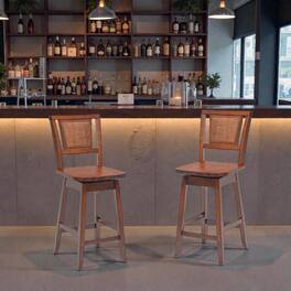 Hivvago - 24.5" Swivel Bar Stools with Rattan-Style Backrest - Set of 2 - Brown