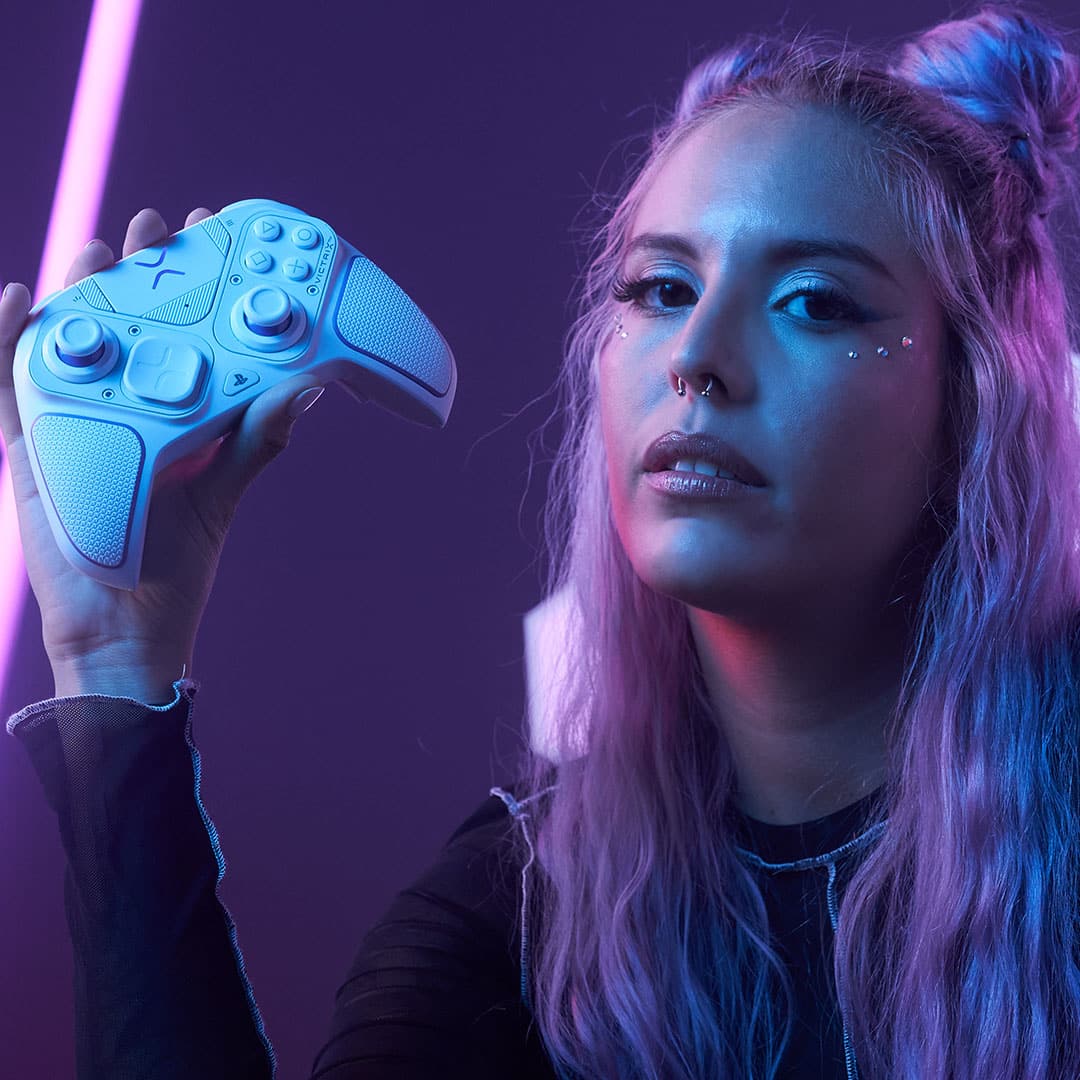 Alt View 14. PDP - Victrix Pro BFG Wireless Controller for PS5, PS4, and PC, Sony 3D Audio, Modular Buttons/Clutch Triggers/Joystick - White.