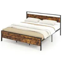 Costway King Size Bed Frame with Wooden Headboard and Footboard Under-Bed Storage - Brown - Front_Zoom