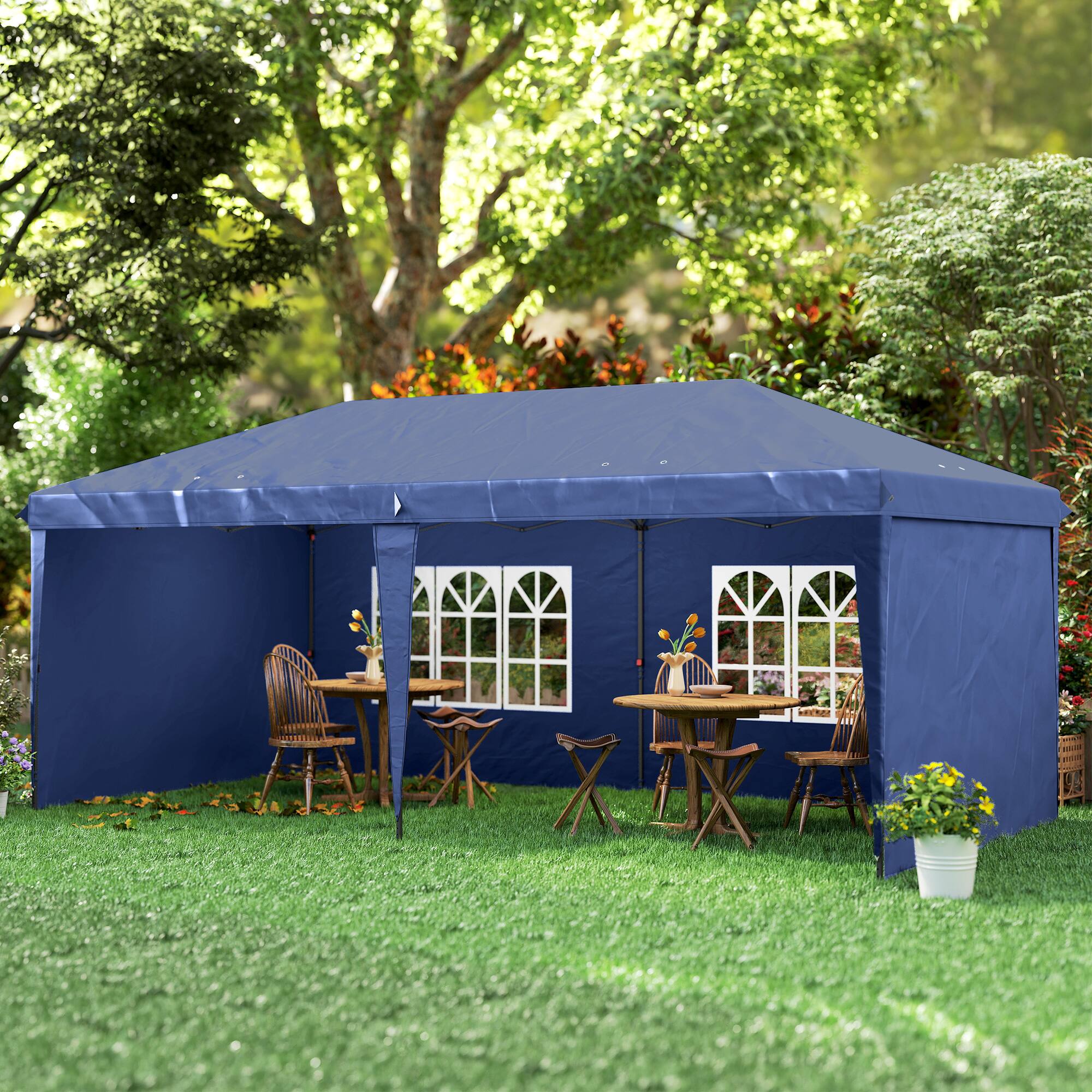 Alt View 8. Outsunny - x 20' Pop Up Canopy Tent with 4 Sidewalls, Instant Gazebo with Carry Bag for Garden - Blue.