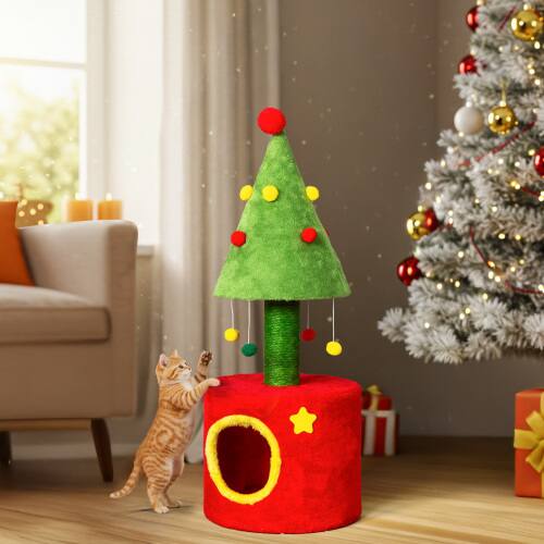 Front. Winado - Christmas Cat Scratching Post Scratcher Playing Tower House for Indoor Holiday Decoration.