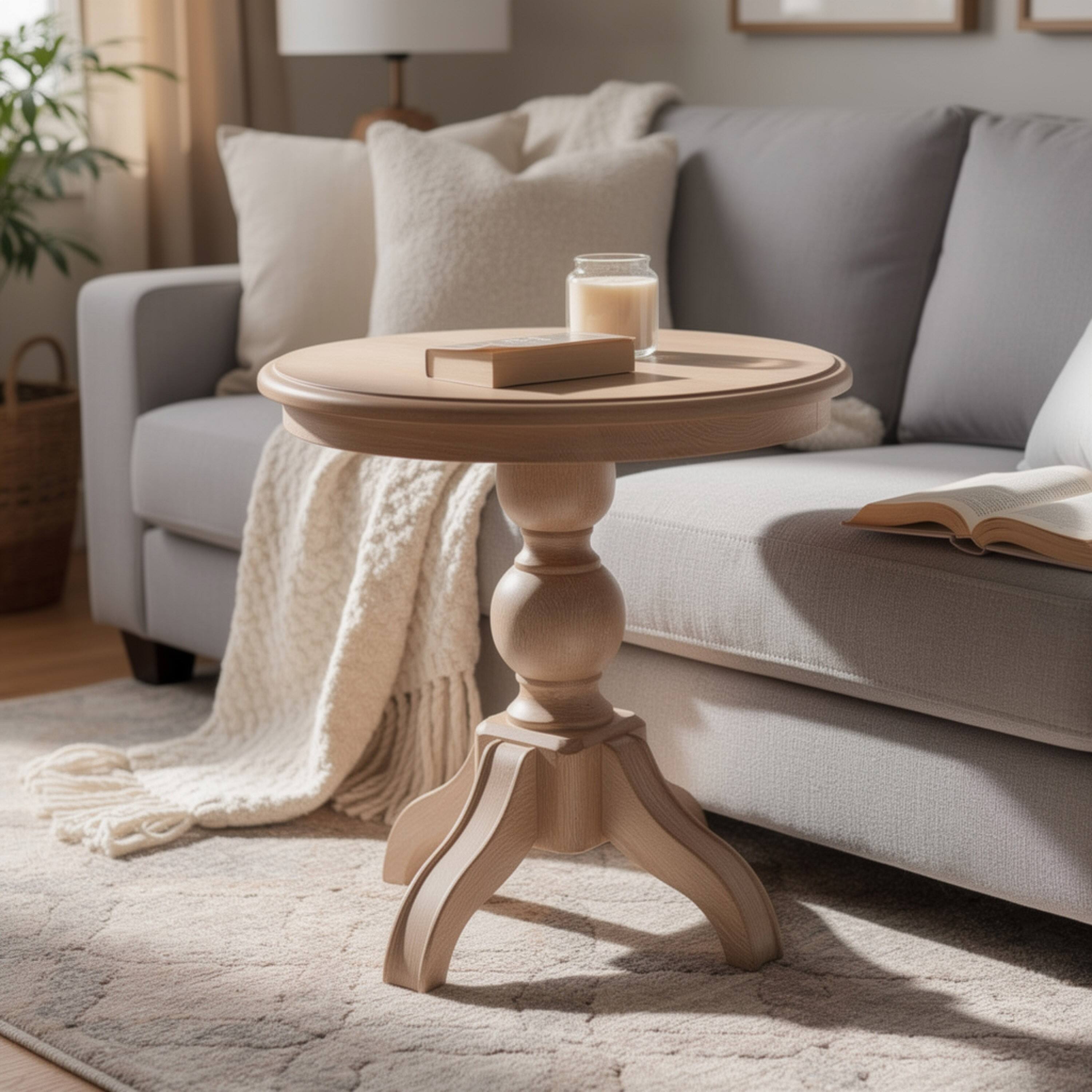 Alt View 5. Manhattan Lane - Cherie Round End Table, Light White Washed Solid Rubberwood, 24 Inch - White Wash Brown.