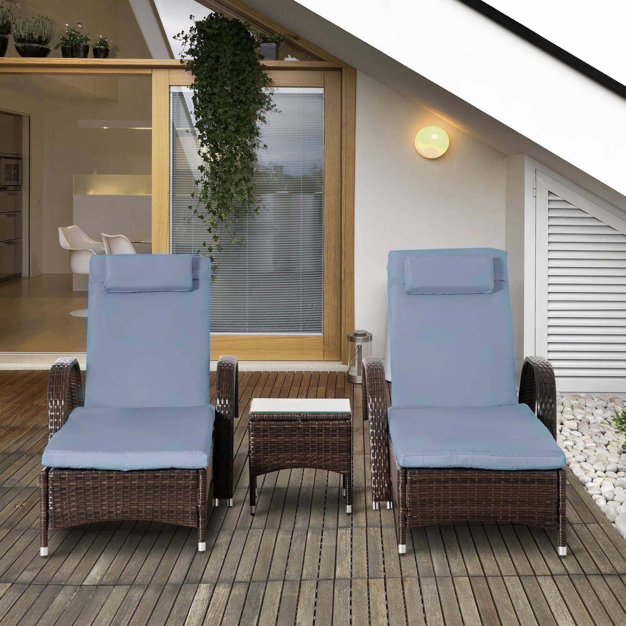 Alt View 6. Spaco - Spaco 3PC Deep Cushion Chaise Set, 5 Level Adjustable PE Rattan Pool - Grey.