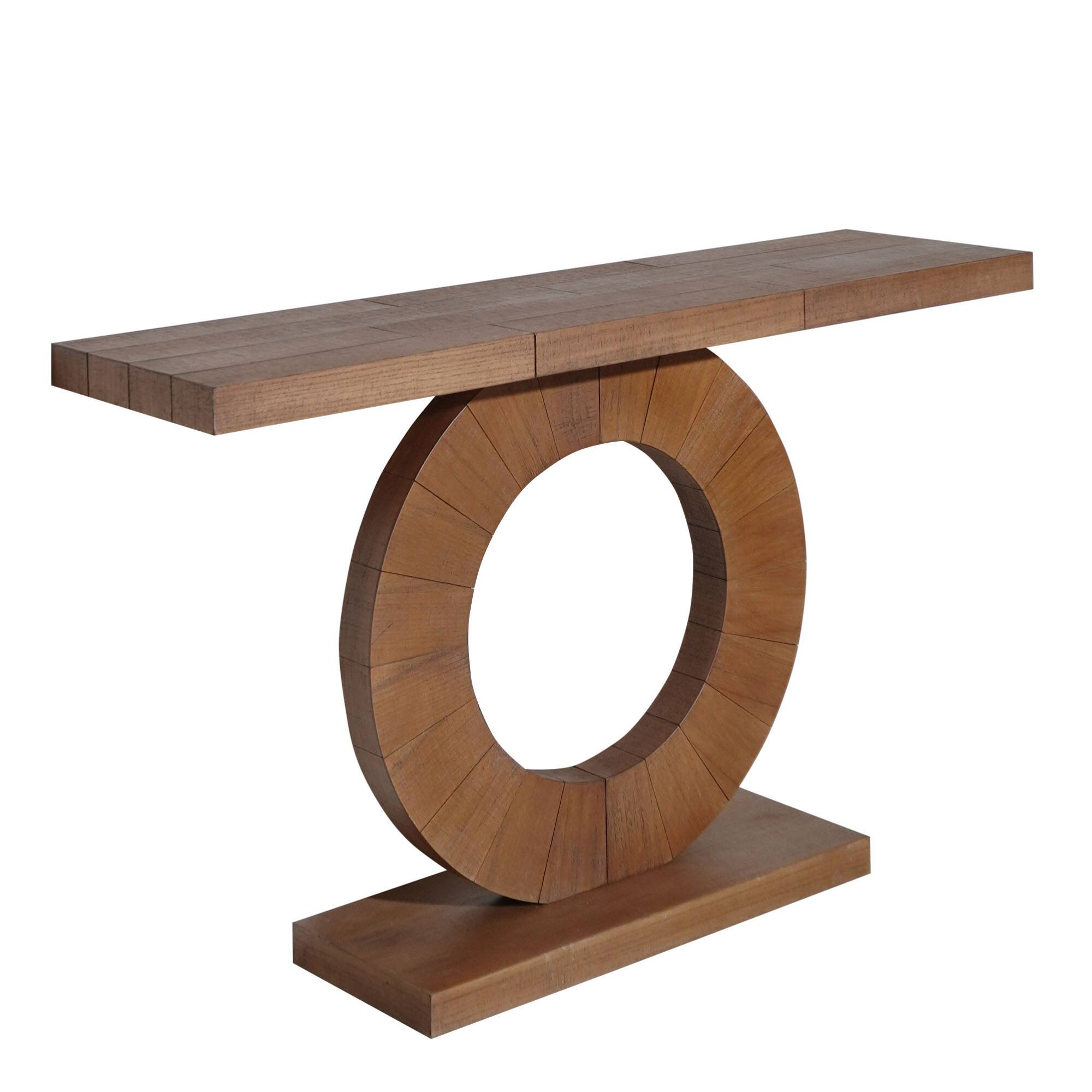 Back. GOODSILO - Modern Minimalist Wooden Console Table with Circular Base - Elegant Decorative Accent for Entryway and Living Room - Multi.