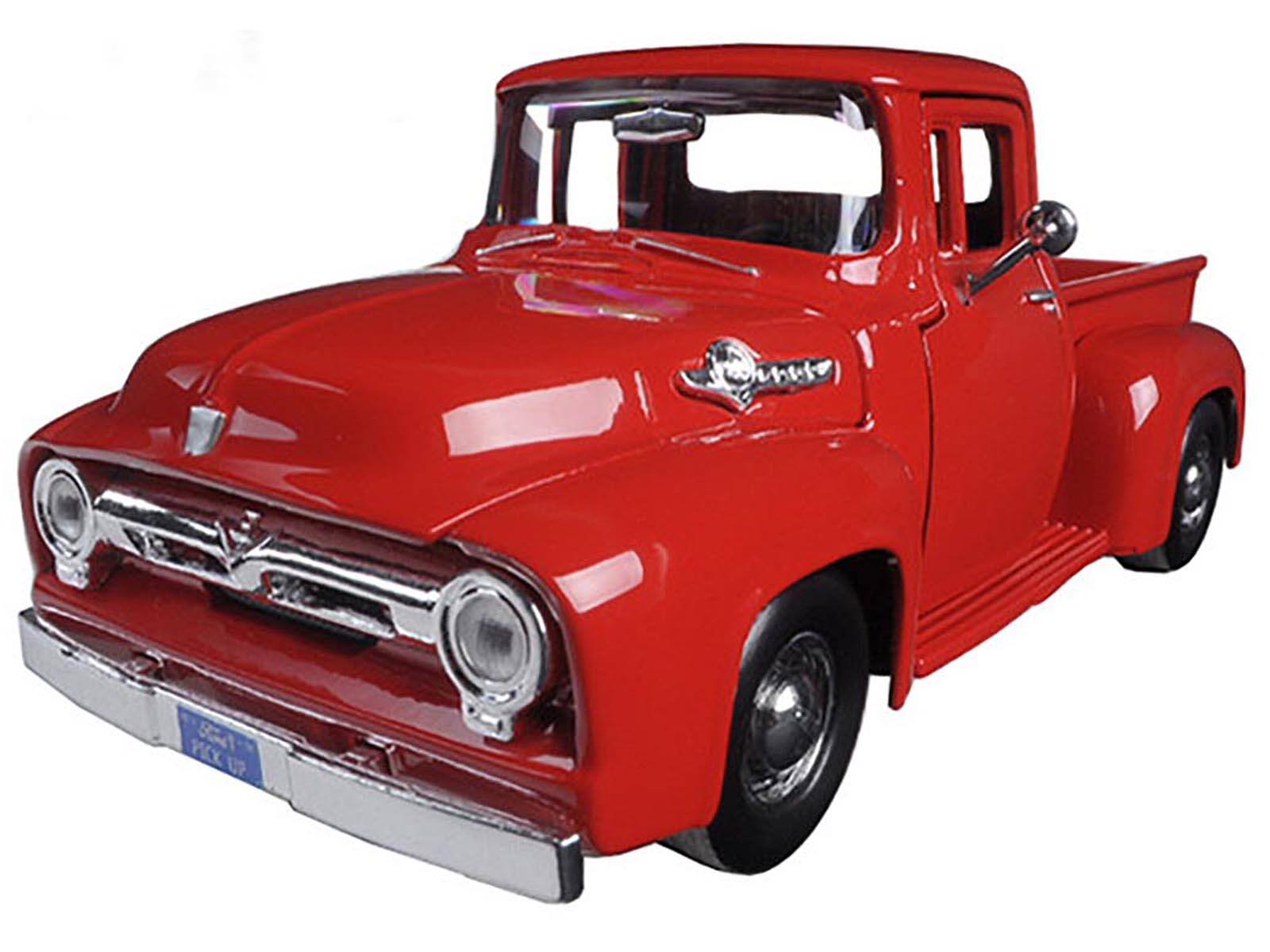 Alt View 1. Motormax - 1956 Ford F-100 Pickup Red 1/24 Diecast Model Car by Motormax.
