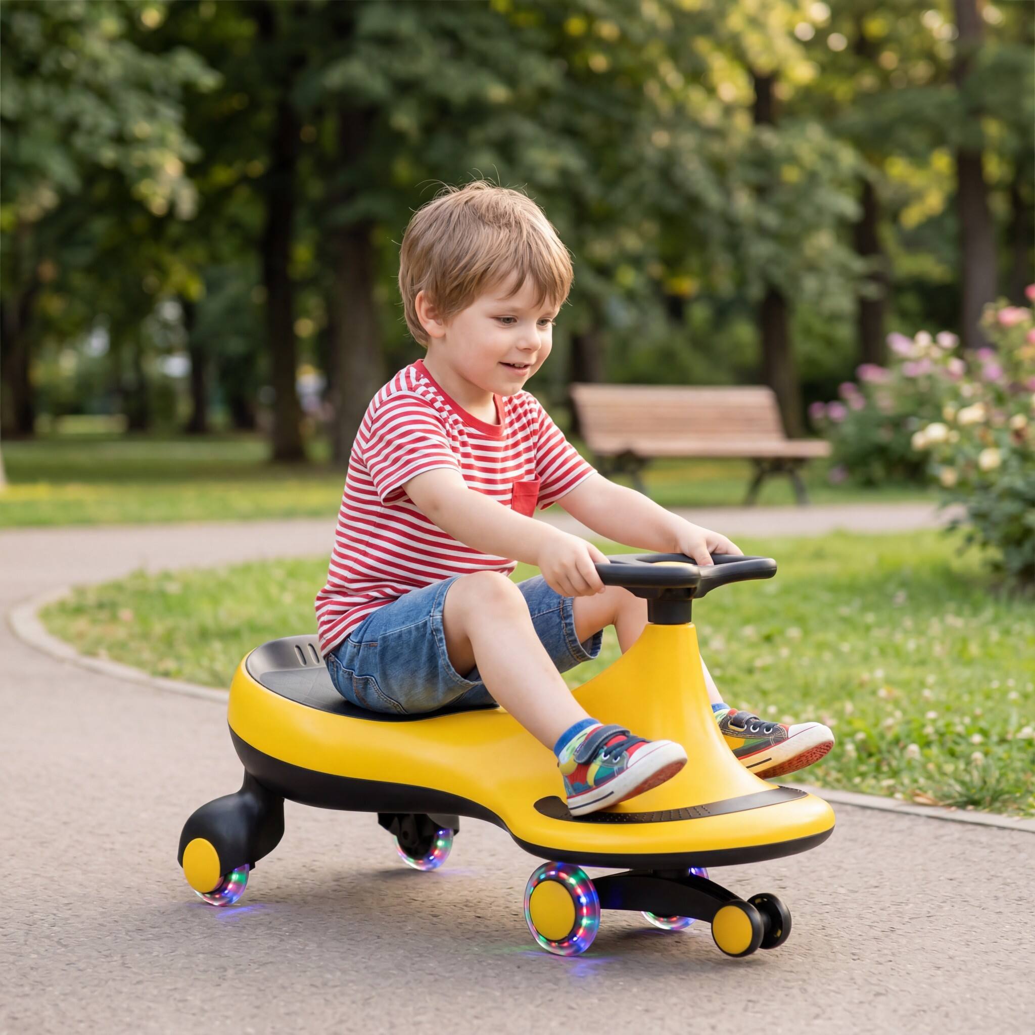 Alt View 3. Costway - Costway Wiggle Car Ride On Toy, Swing Car with Silent LED Flashing Wheels for Toddlers Boys & Girls Ages 2 and Up - Yellow.