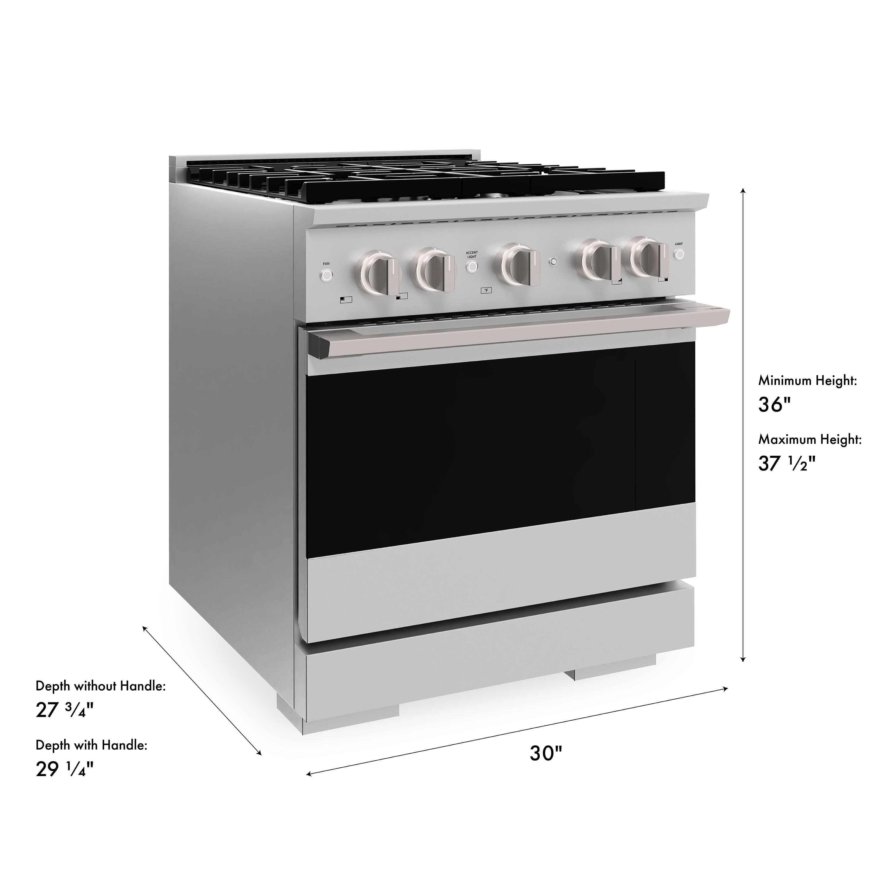 DIDD  
Minimum Height: 36"  
Maximum Height: 37 1/2"  
Depth without Handle: 27 3/4"  
Depth with Handle: 29 1/4"  
30"