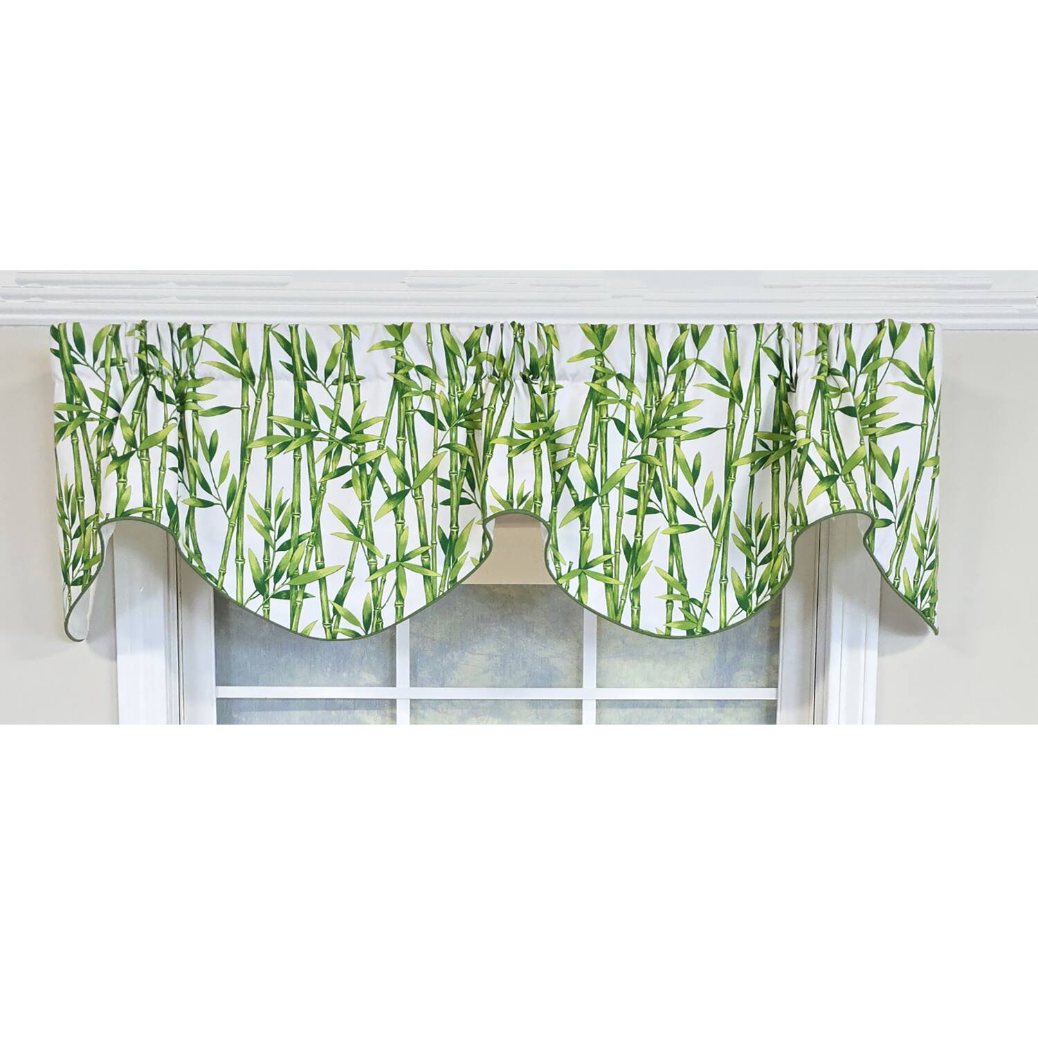 Left. RLF Home - RLF Home 100% Cotton Bamboo Fluted  Fully lined Windows Rod Pocket Valance 65" x 16"  Green - Green.