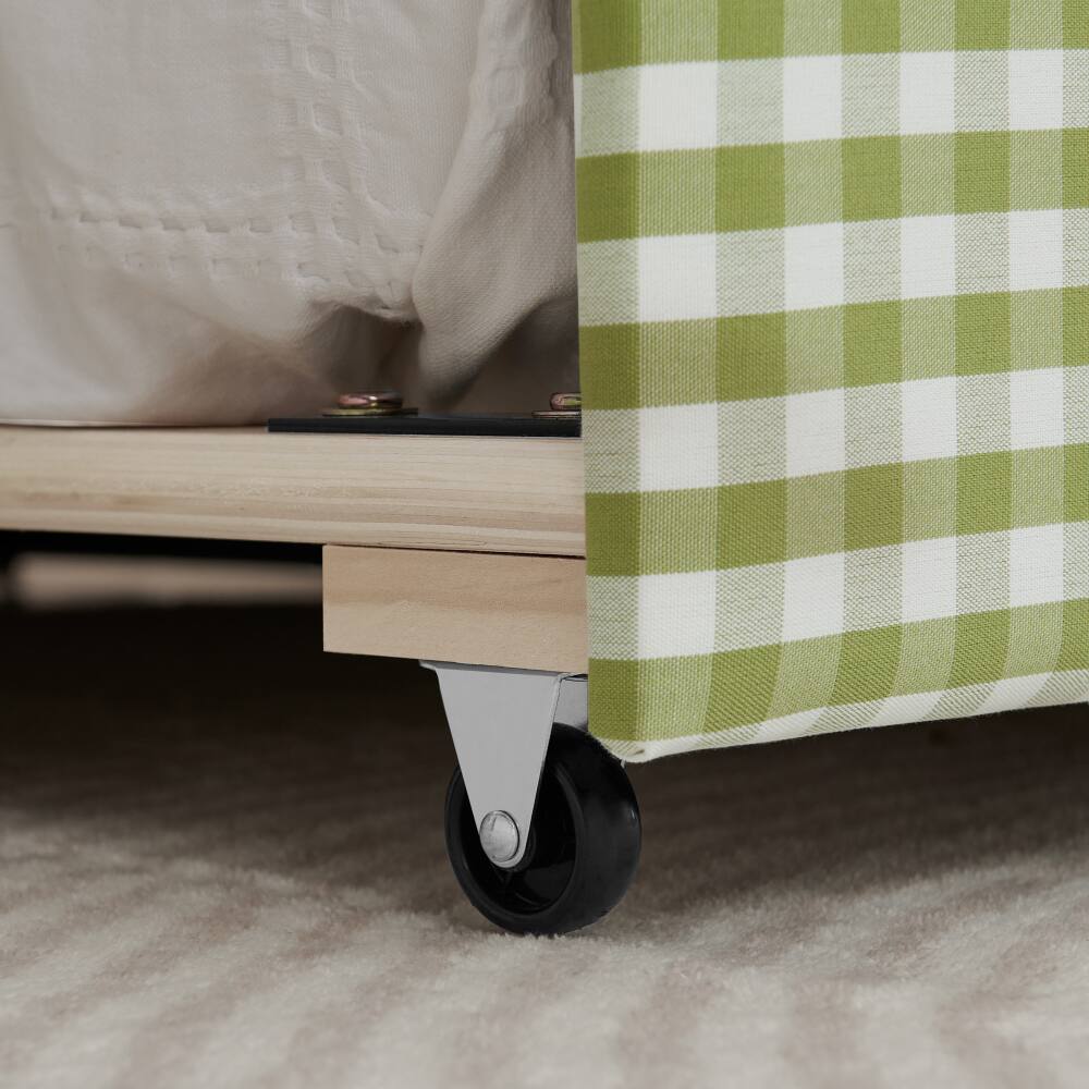 Alt View 4. JUJABU - Green Cozy Gingham Daybed with Twin Size Trundle No Box Spring Needed, with USB Port and Adorable Wave Shaped - Green.