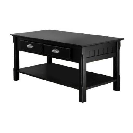 Hivvago - Country Style Wood Coffee Table with 2 Storage Drawers - Black