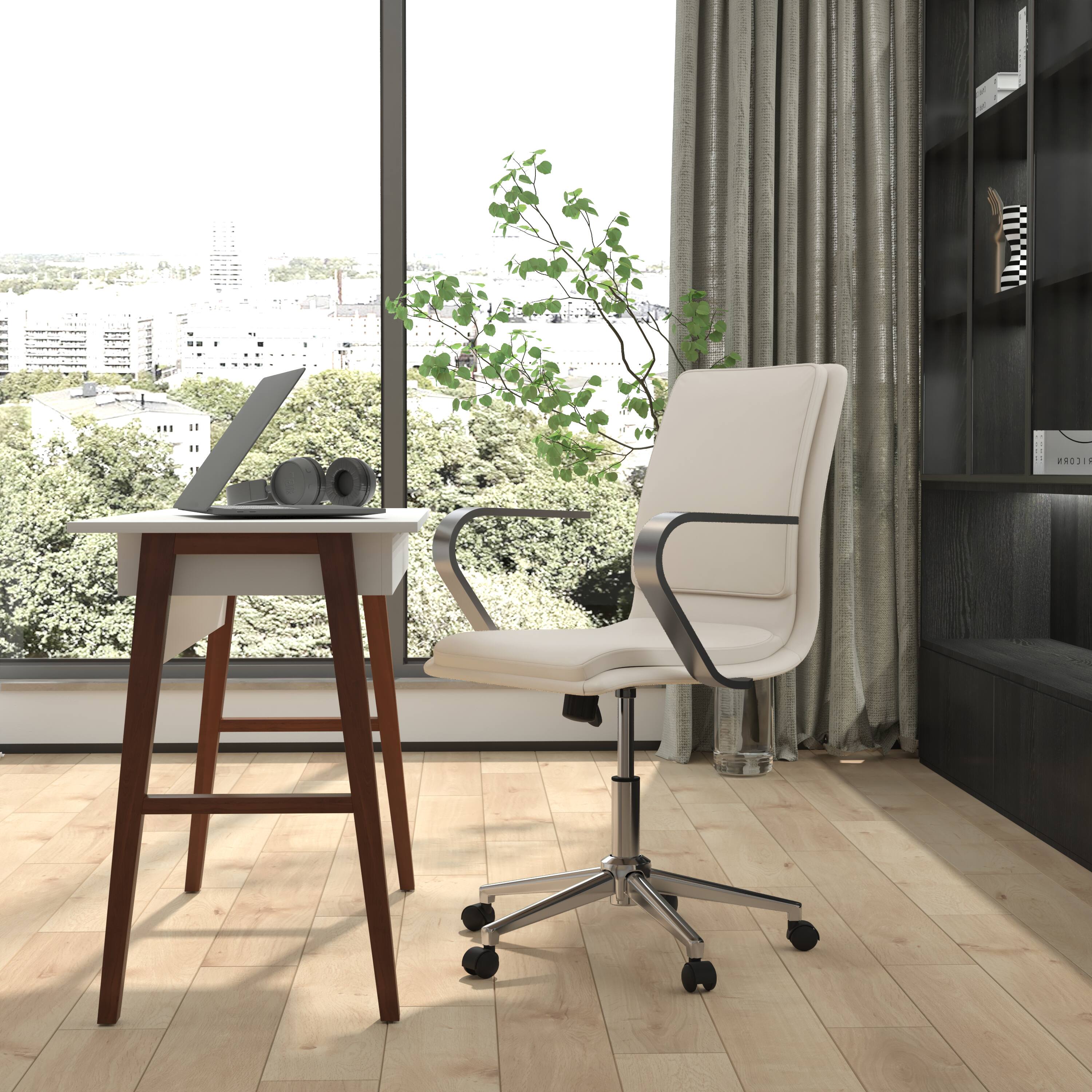 Alt View 1. Emma + Oliver - Ziva Modern Upholstered Mid-Back Home Office Chair with Arms and 5 Star Base - Taupe LeatherSoft/Chrome Frame.