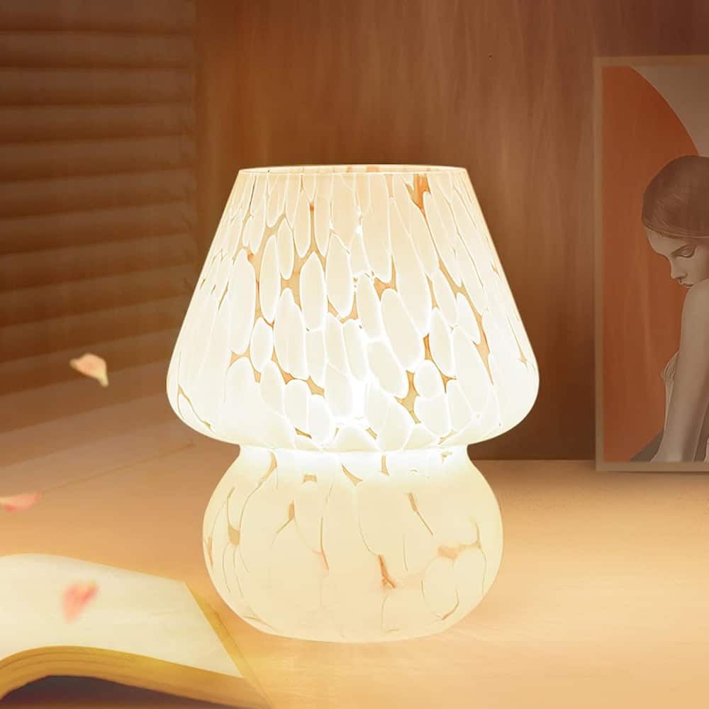 RTMB - White Glass Mushroom Table Lamp, Dimmable Murano-Style Bedside Light