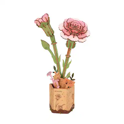 Front. 3D Puzzle - DIY 3D Wood Puzzle Pink Carnation 124pcs.