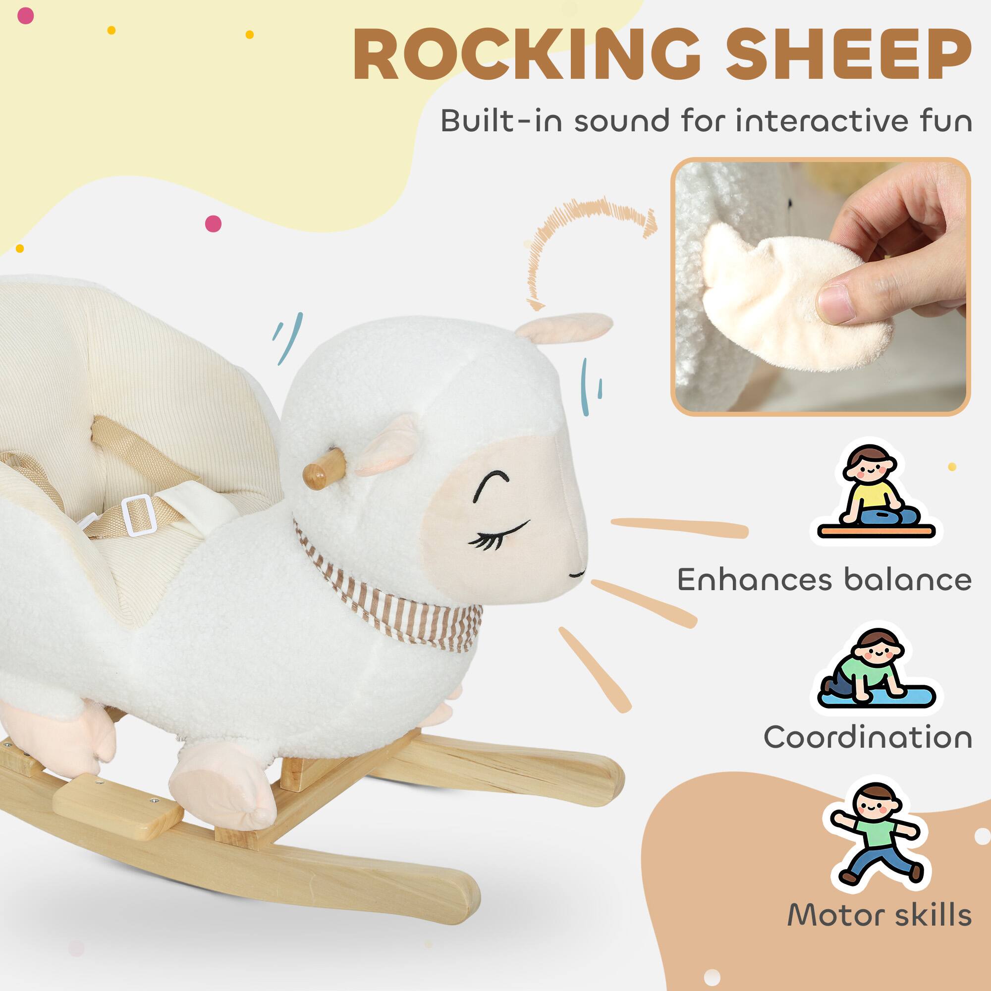 ROCKING SHEEP  
Built-in sound for interactive fun  
Enhances balance  
Coordination  
Motor skills