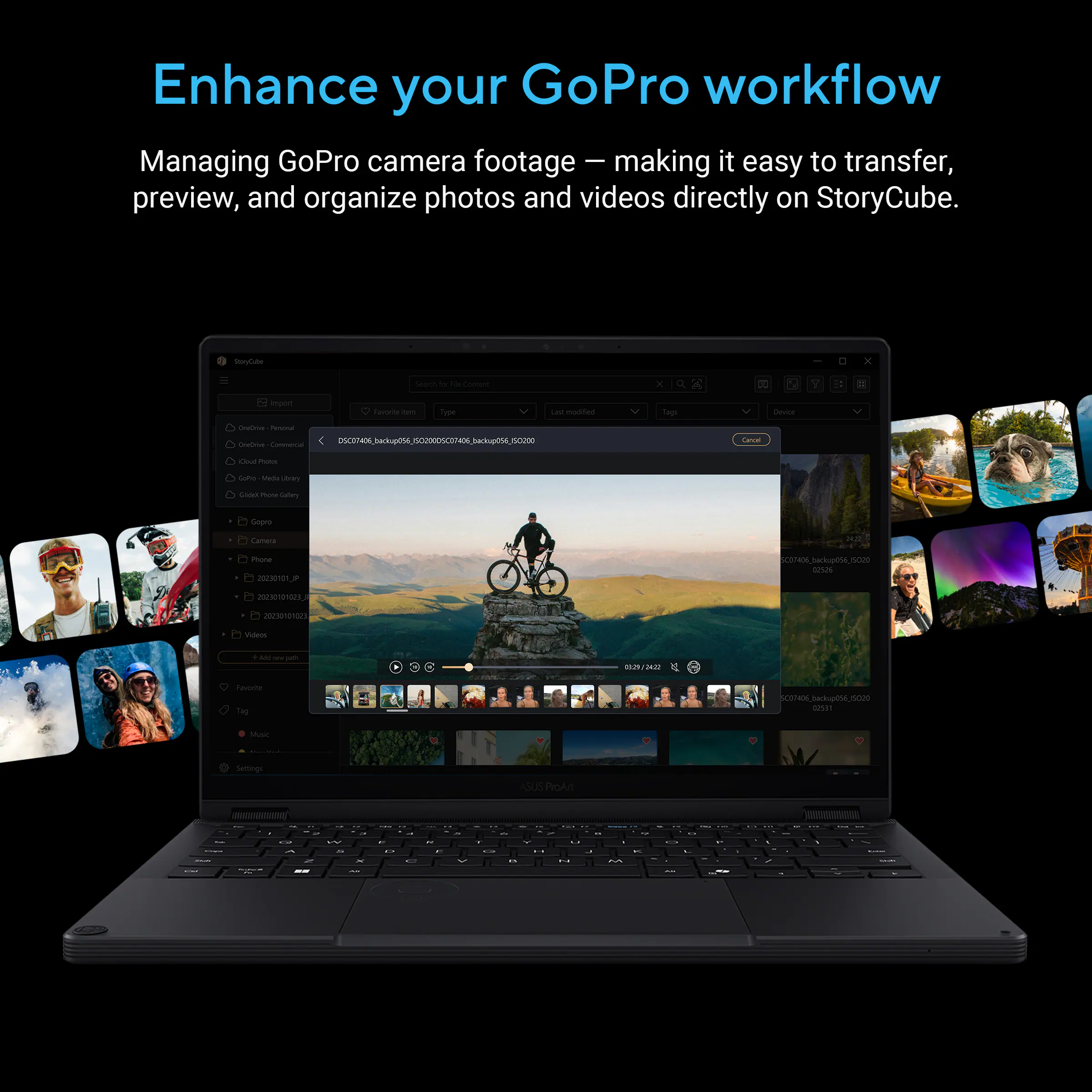 Enhance your GoPro workflow

Managing GoPro camera footage — making it easy to transfer, preview, and organize photos and videos directly on StoryCube.