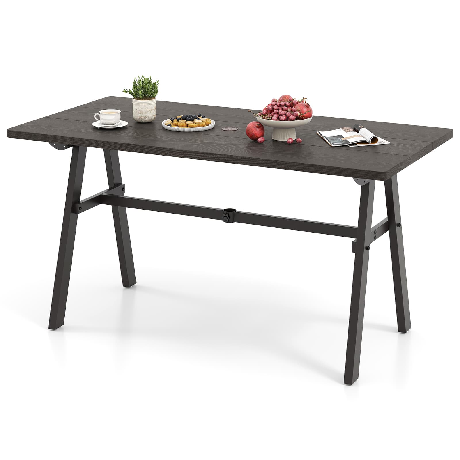 Gymax - 59'' x 29.5'' Rectangle Rustproof Patio Dining Table w/ 1.93'' Umbrella Hole - Dark Brown