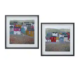 BreeBe - Wood Framed House Print (Set of 2) - Grey, Blue, Green