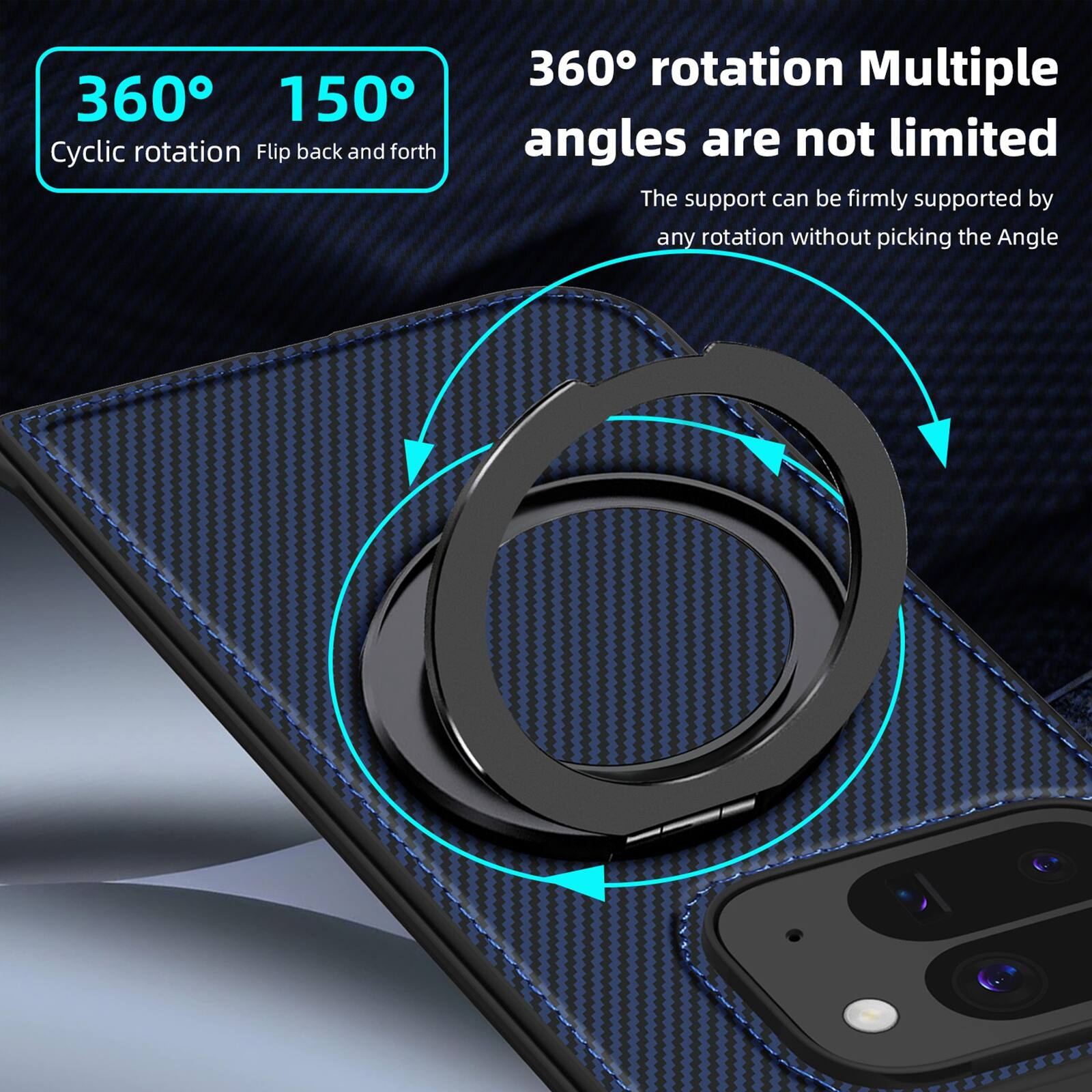 360° 150°  
Cyclic rotation Flip back and forth  
360° rotation Multiple angles are not limited  
The support can be firmly supported by any rotation without picking the Angle