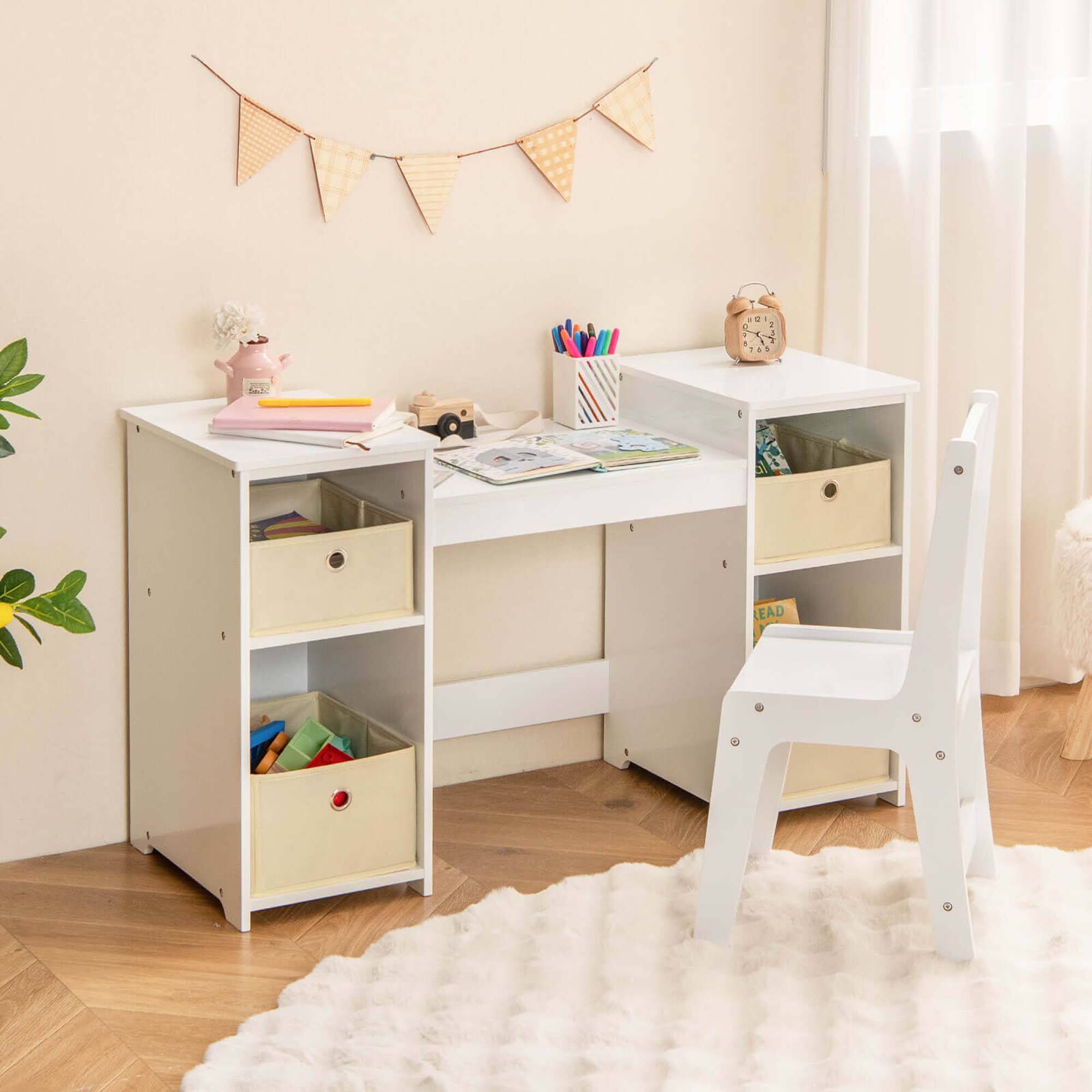 Alt View 3. Costway - Costway Kids Vanity Table & Chair Set 2-in-1 Princess Pretend Play Makeup Vanity Set - White.