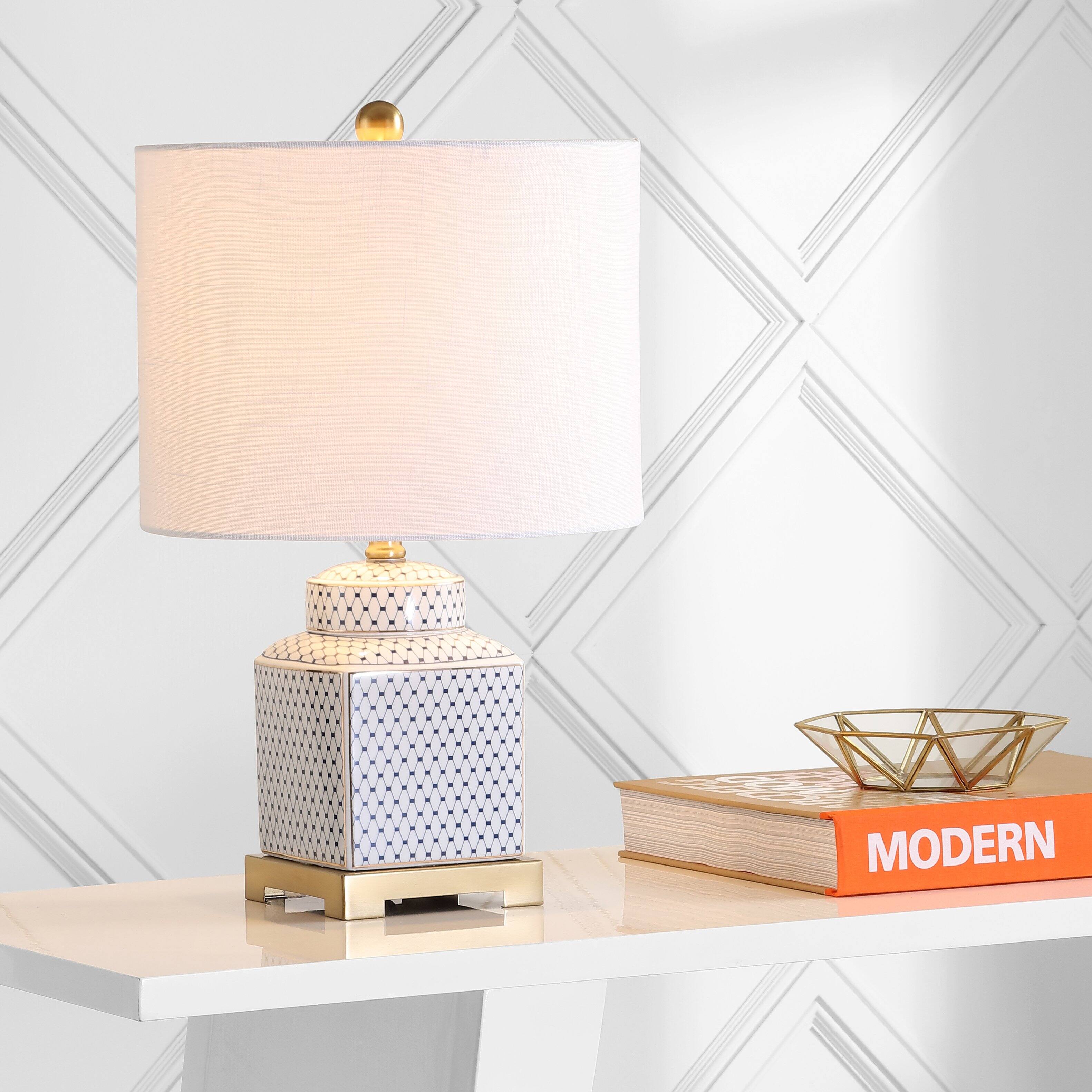 Alt View 1. Jonathan Y - Cleo 21.5" Ceramic/Metal Ginger Jar LED Table Lamp, White/Navy - White/Navy.