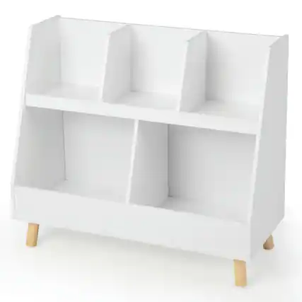 Front. Kadyn - 5-Cube Kids Bookshelf and Toy Organizer with Anti-Tipping Kits-White, Kids Toy Storage for Kids, Boys, Girls, Nursery - White.