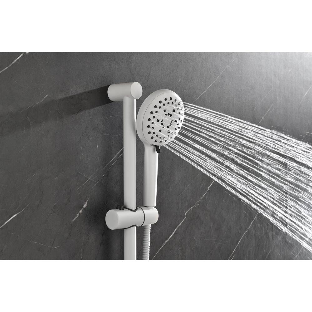 Back. JUJABU - White Shower System with Shower Head, Slide Bar, Bodysprays, Shower Arm, Hose, Valve Trim, and Lever Handles - White.