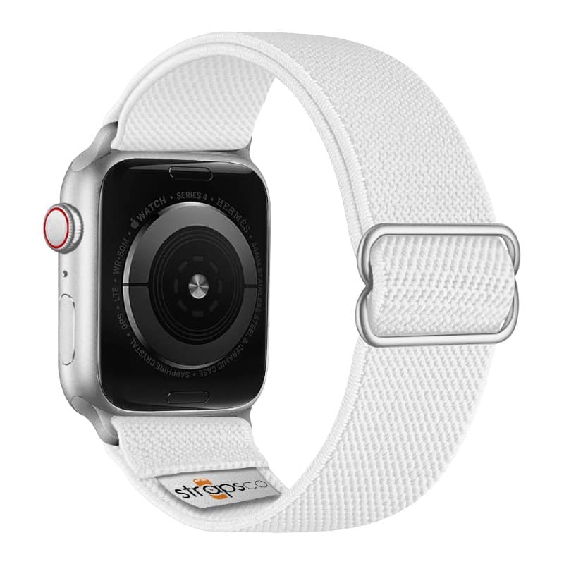 StrapsCo - Nylon Stretch Watch Band Strap For Apple Watch - 40mm/41mm/42mm - White (Silver Hardware)